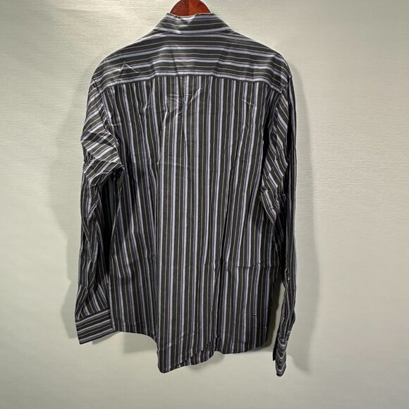 Z Zegna Mens 17 Purple Black Stripe Cotton Long Sleeve Button Up Button Cuffs - Picture 7 of 10
